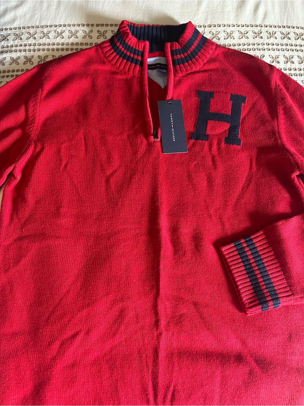 Tommy Hilfiger Boys Red Half-Zip Sweater with Navy Accents